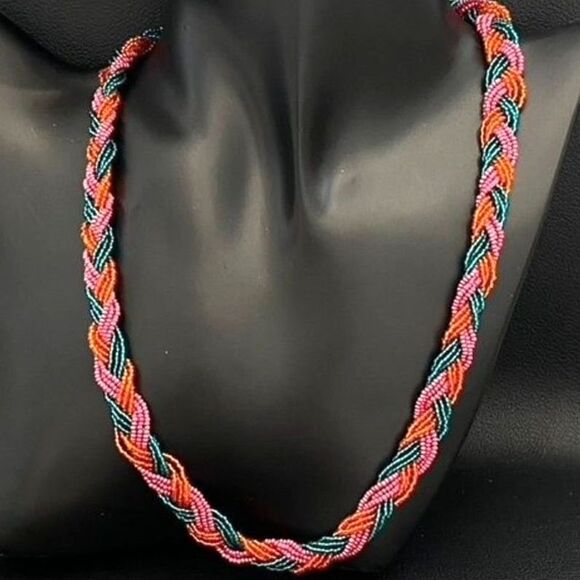 Uno Alla Volta Seed Bead Beaded Braided Statement Necklace - Picture 1 of 7